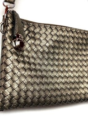 Woven Crossbody Bag Champagne Bronze Metallic Intrecciato Style Purse